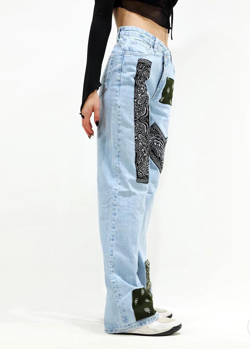 Black Bandana Wide Leg Jeans