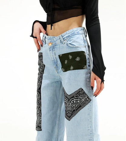 Black Bandana Wide Leg Jeans