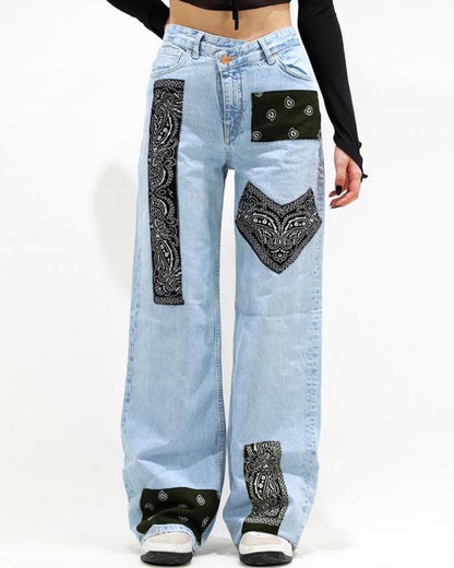 Black Bandana Wide Leg Jeans