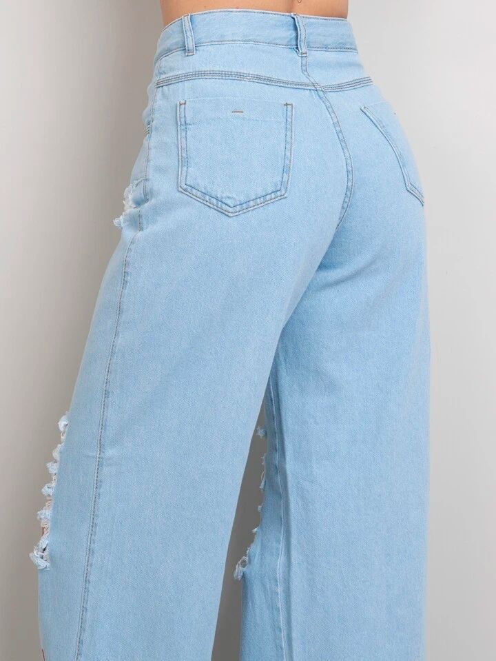 Ice Blue Ripped Printed Jeans