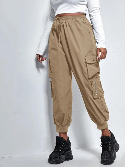 Beige Zip Pocket Cargo Trouser