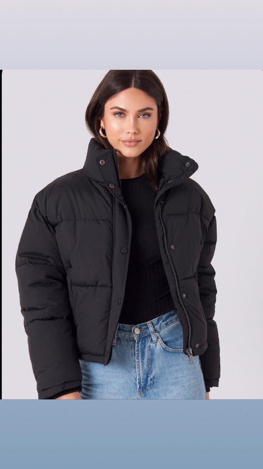 Front Zip & Button Puffer Jacket