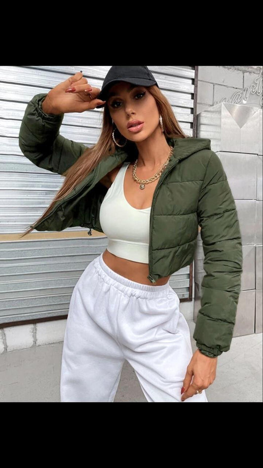 Olive Hooded Puffer Jacket