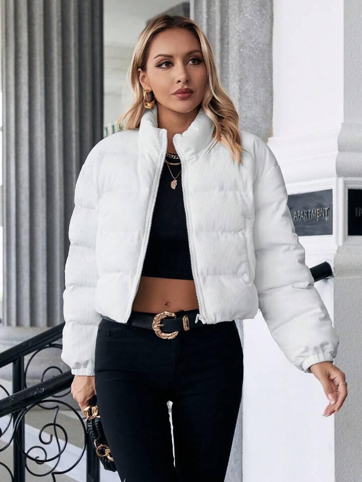 Long puffer jacket white best sale