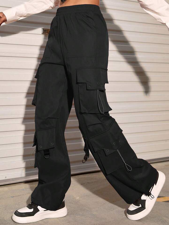 Black New Arrival Pocket Style Cargo Trouser