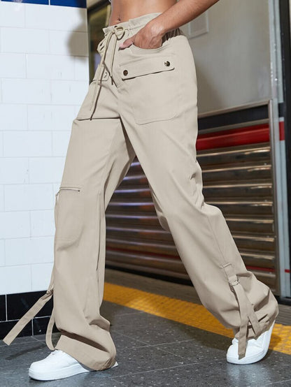 Beige Cargo Strips Trouser