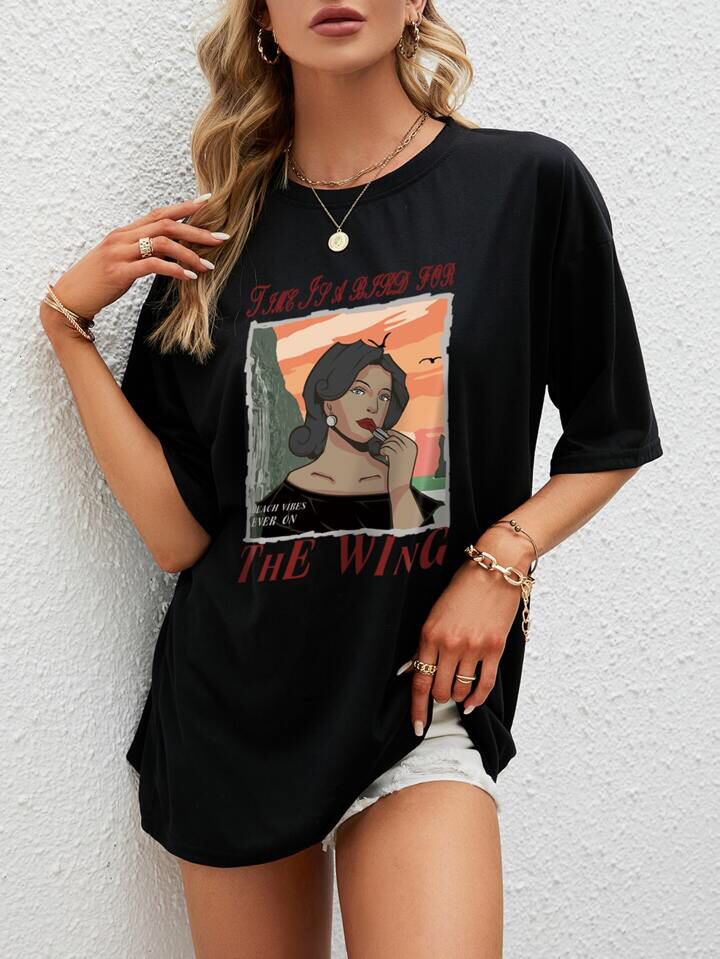 Graphic Print Drop Shoulder Tee