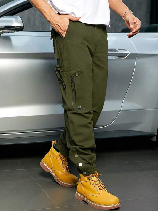 Olive Green Button Pocket Cargo Trouser