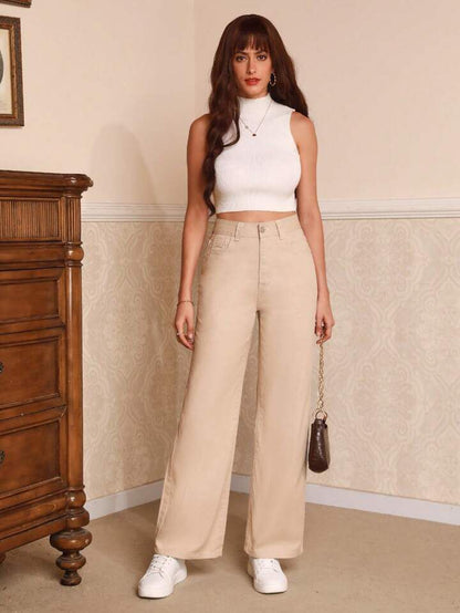 Beige Wide Leg Jeans