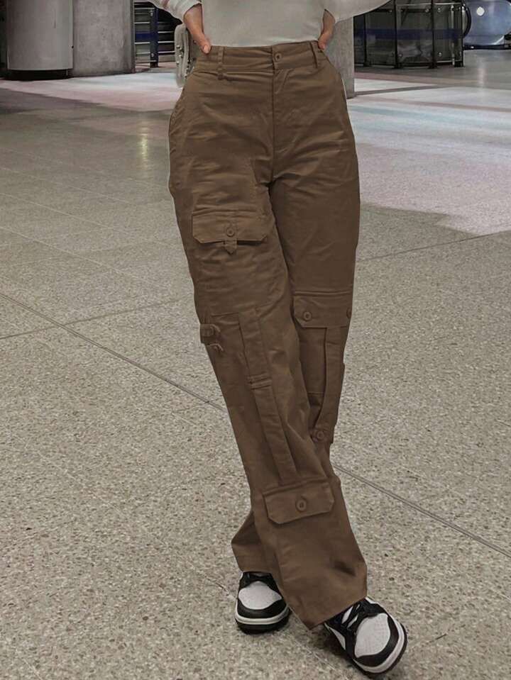 Brown Cargo Pockets Pants