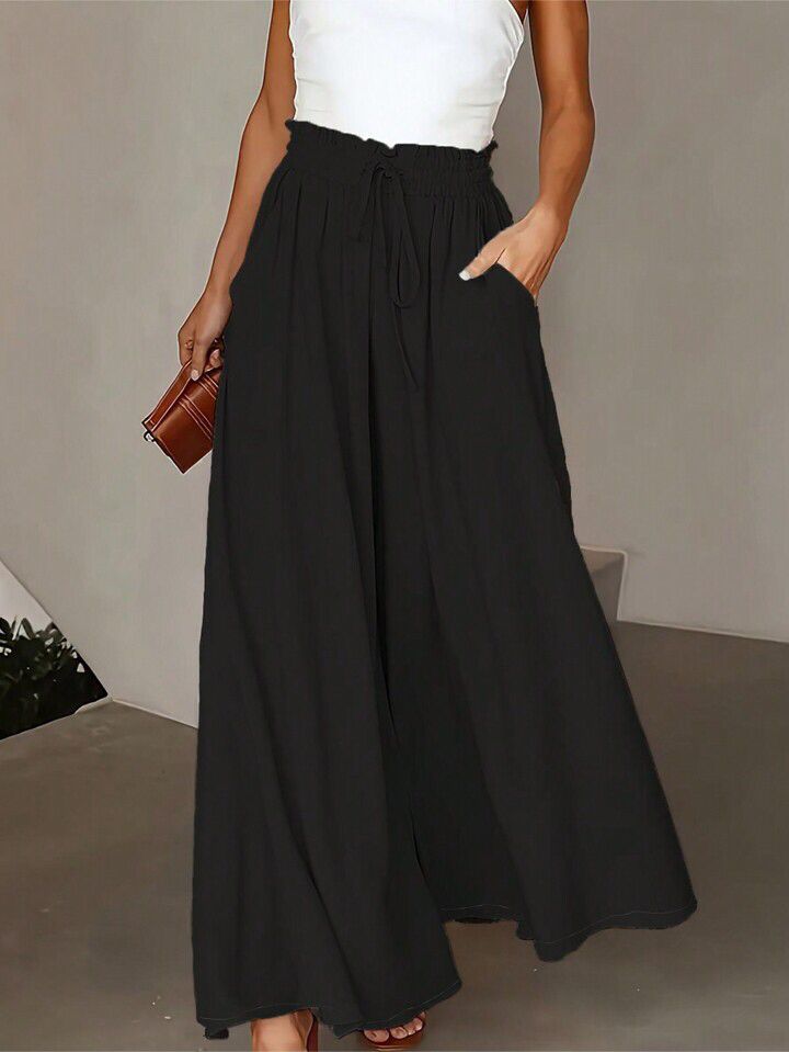 Black Linen Wide Leg Trouser