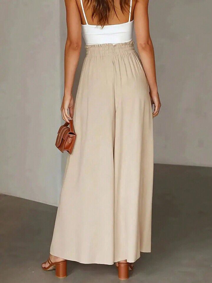 Beige Linen Wide Leg Trouser