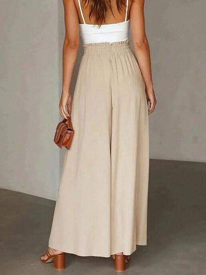 Beige Linen Wide Leg Trouser