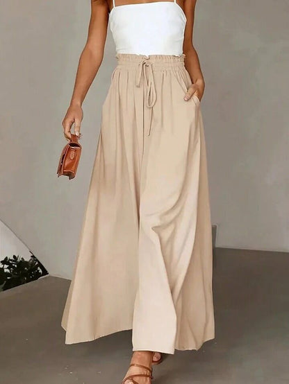 Beige Linen Wide Leg Trouser