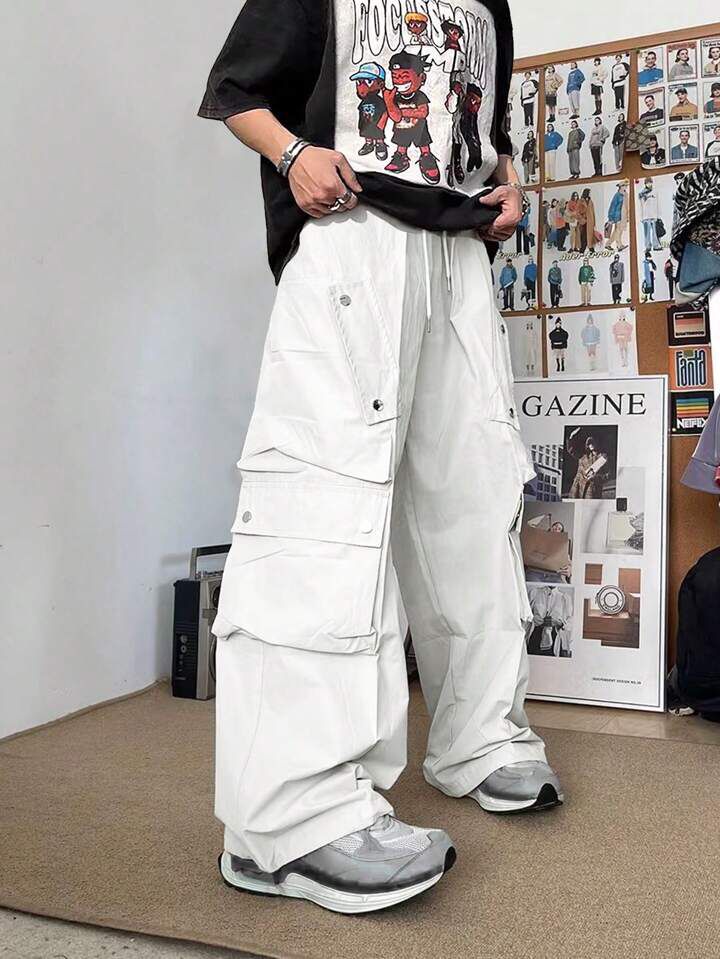 White Wide Leg Cargo Pants