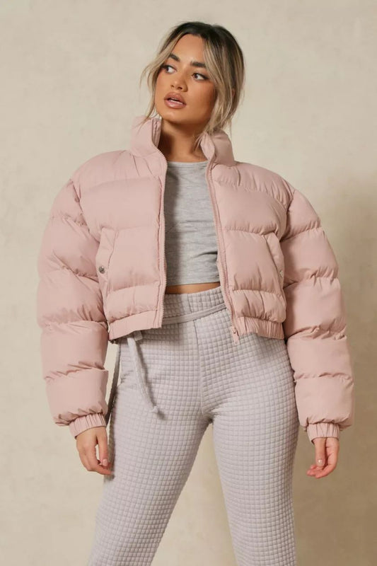 Rose Pink Crop Puffer Jacket