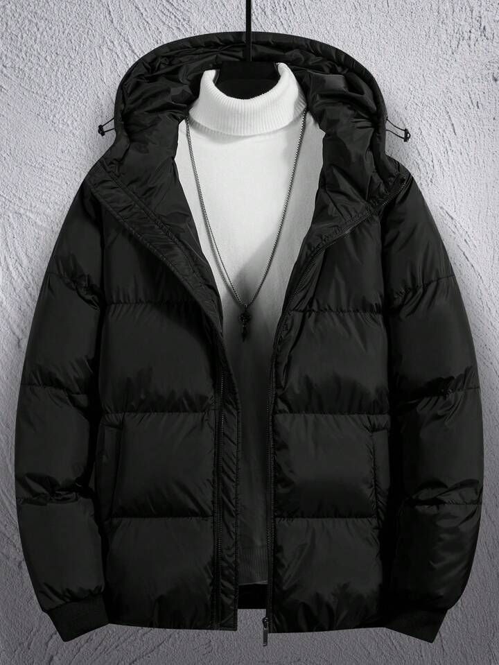 UNISEX BLACK HOODED PUFFER JACKET