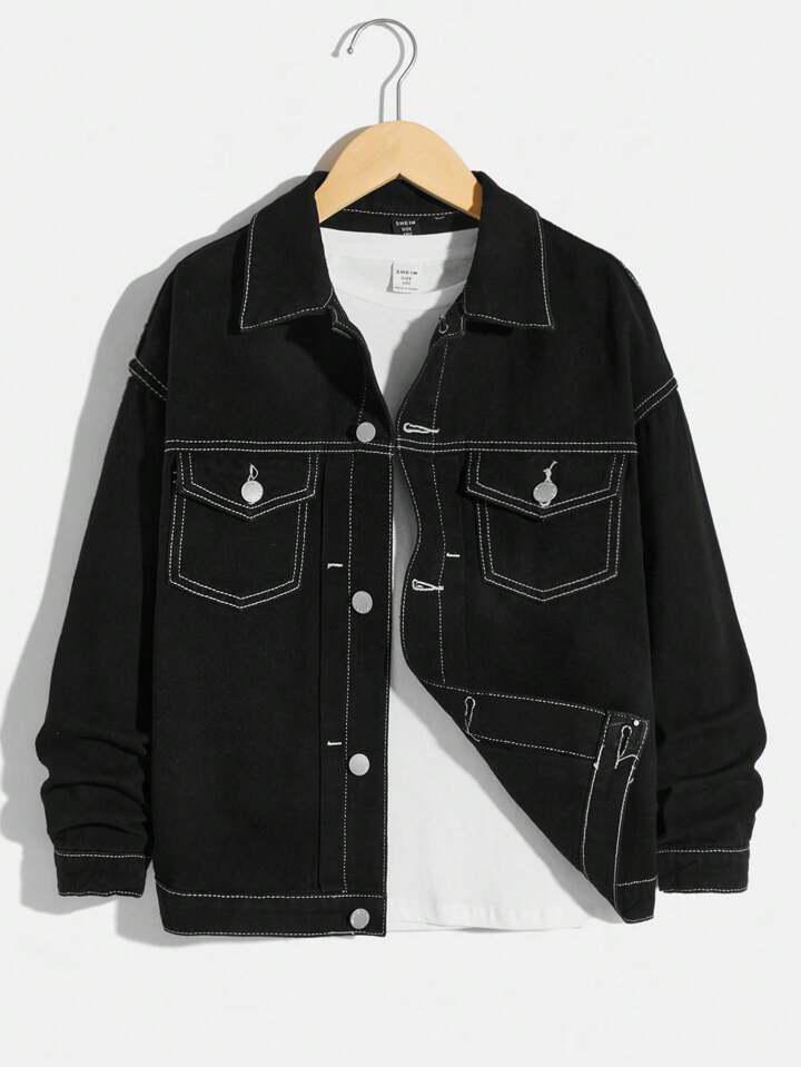 TOP STITCHING BLACK DENIM JACKET