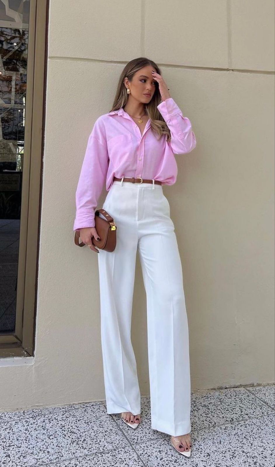 Compact Stretch High Waisted Wide Leg Trouser