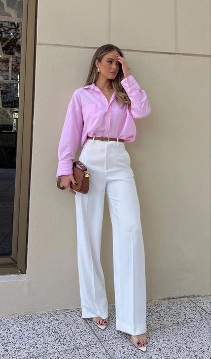 Compact Stretch High Waisted Wide Leg Trouser