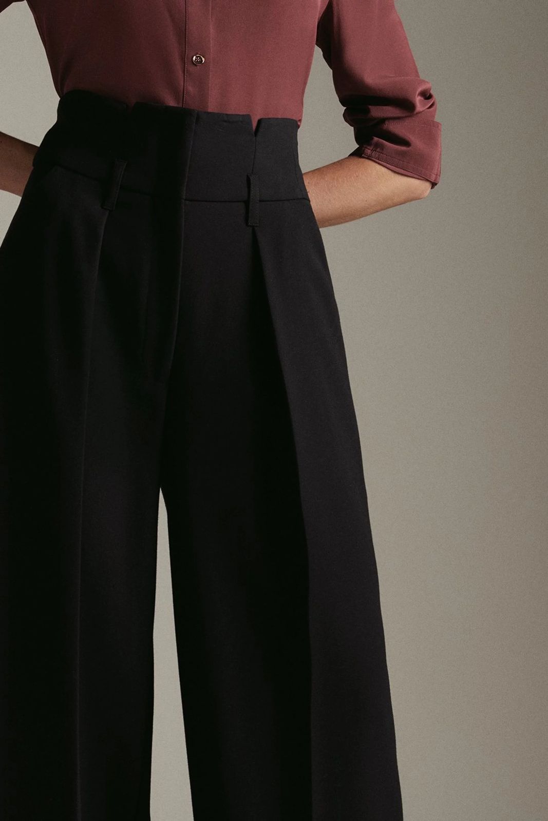 Compact Stretch High Waisted Wide Leg Trouser