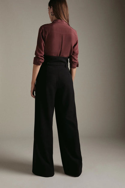 Compact Stretch High Waisted Wide Leg Trouser