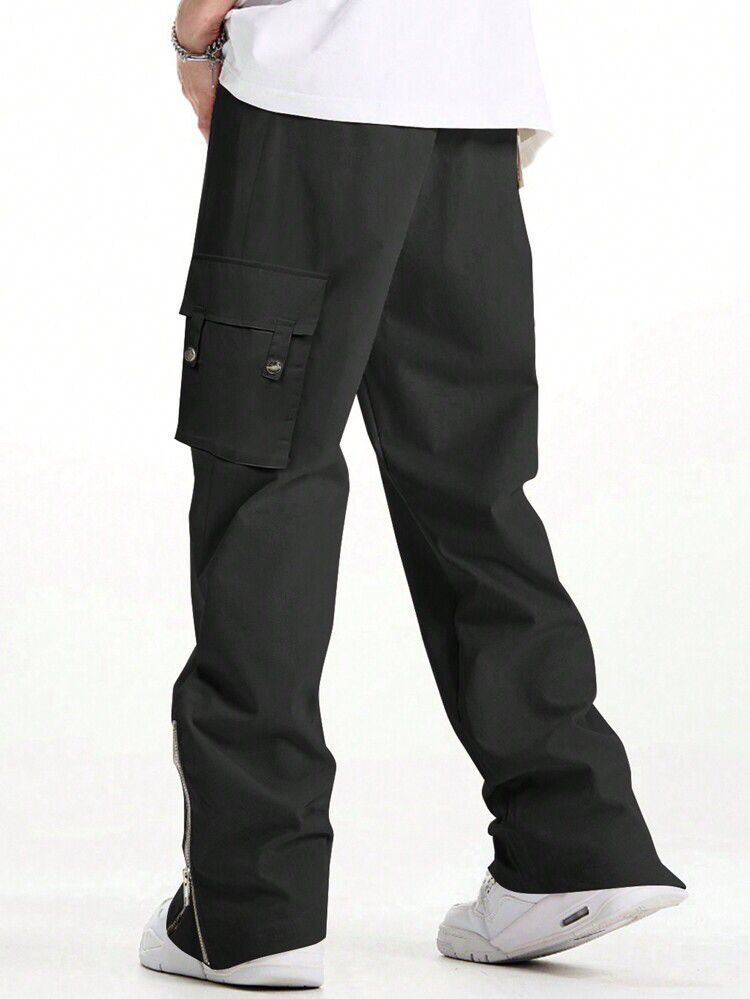 Men Flap Pocket Wide Zip Cargo Pants