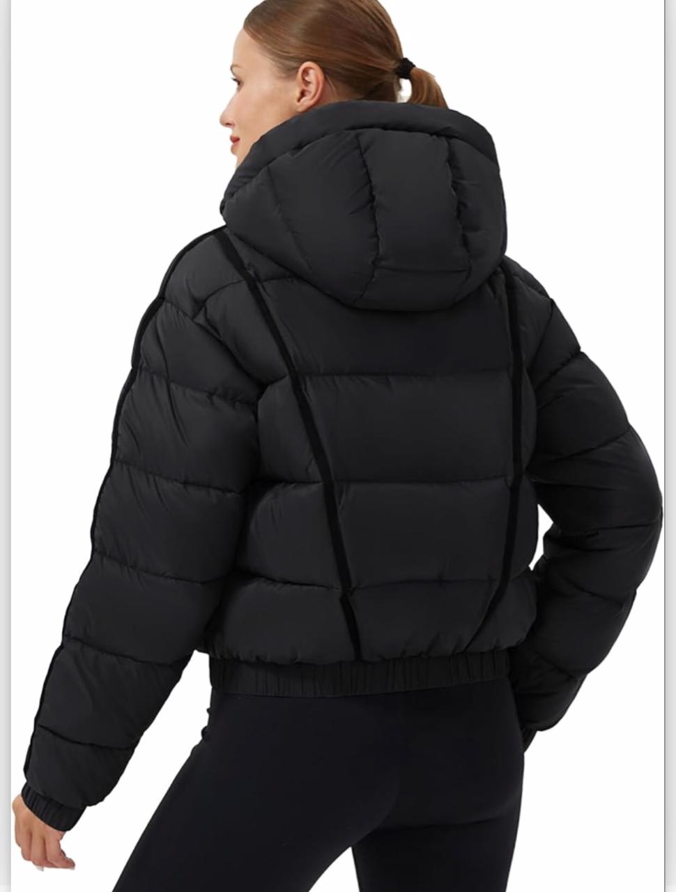 Hooded Button Zip Puffer Jacket