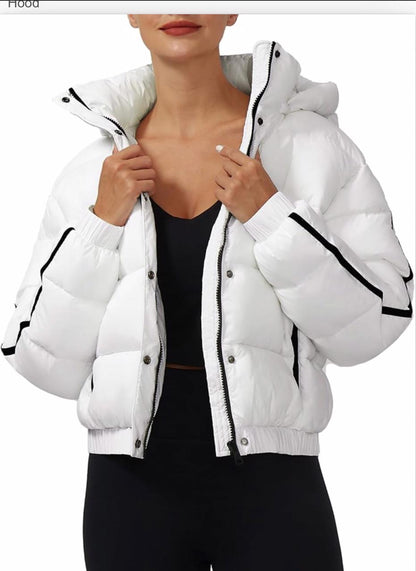 Hooded Button Zip Puffer Jacket