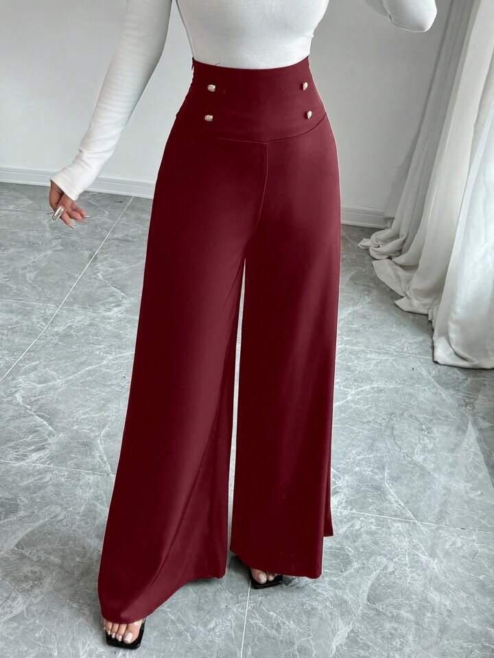 Compact Stretch High Waisted Wide Leg Trouser