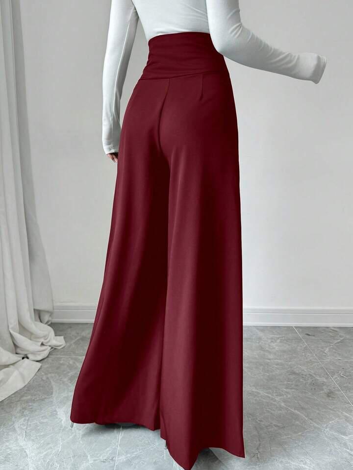 Compact Stretch High Waisted Wide Leg Trouser
