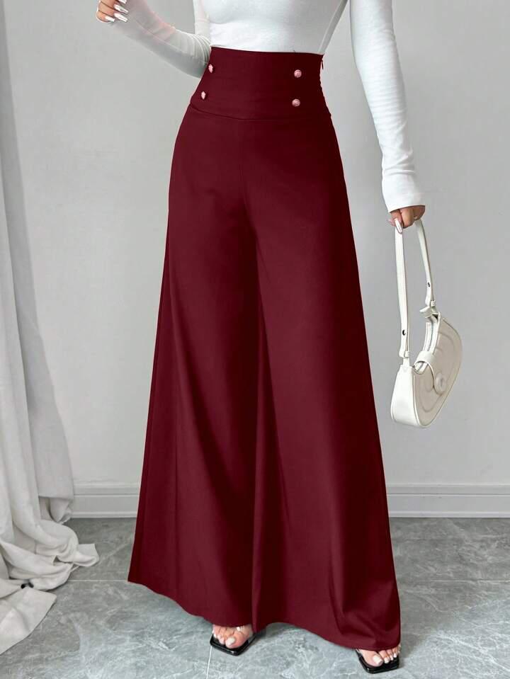 Compact Stretch High Waisted Wide Leg Trouser