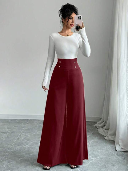 Compact Stretch High Waisted Wide Leg Trouser