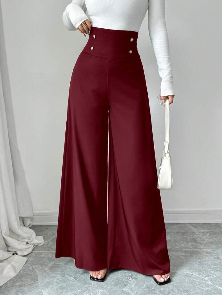 Compact Stretch High Waisted Wide Leg Trouser