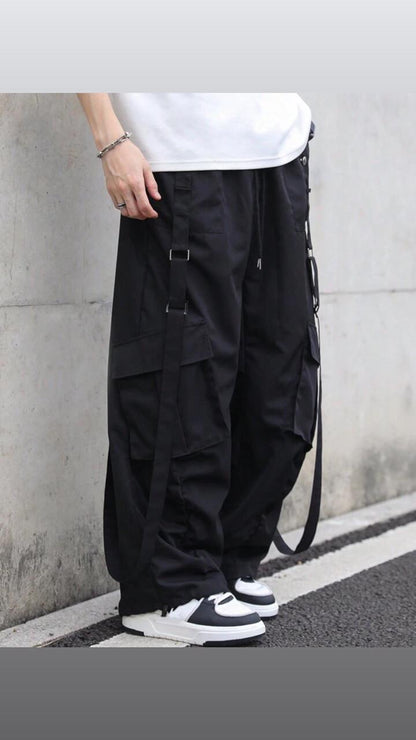 Black Strips Cargo Pants