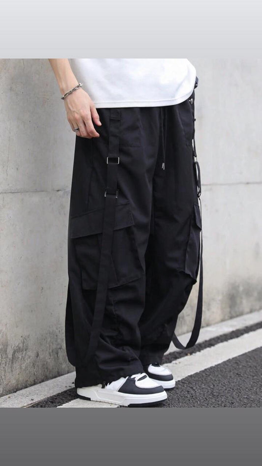Black Strips Cargo Pants