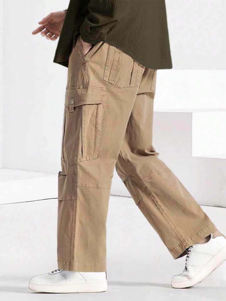 Beige Men Flap Pocket Cargo