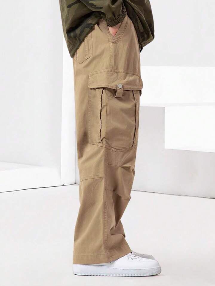 Beige Men Flap Pocket Cargo