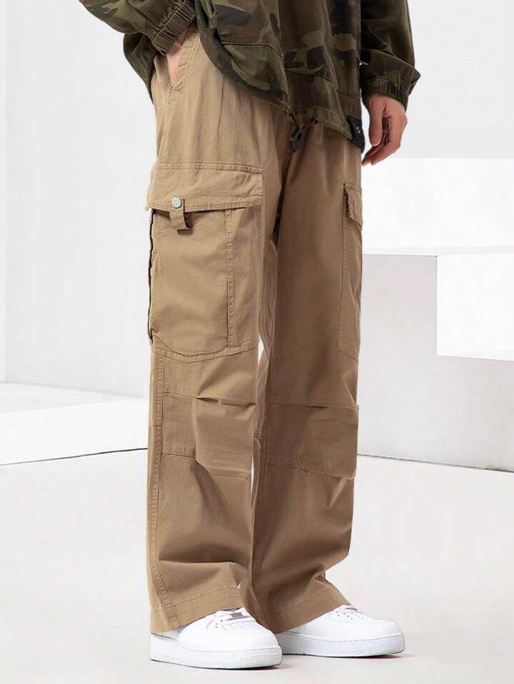 Beige Men Flap Pocket Cargo
