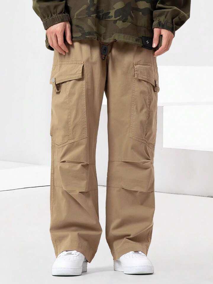 Beige Men Flap Pocket Cargo