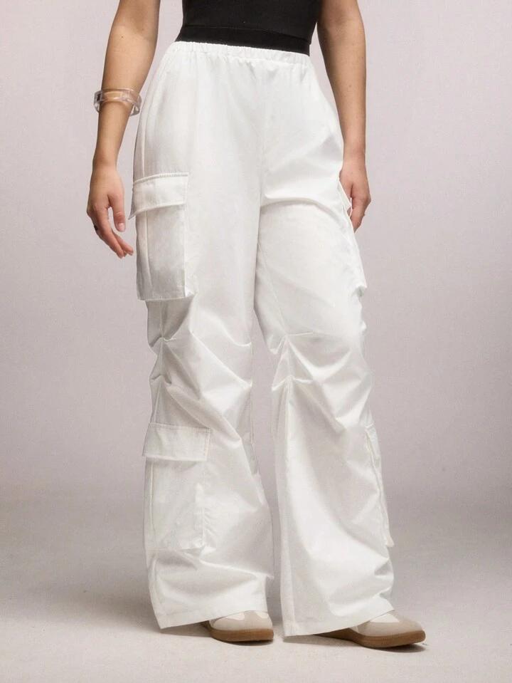 White Flap Pocket Women Cargo