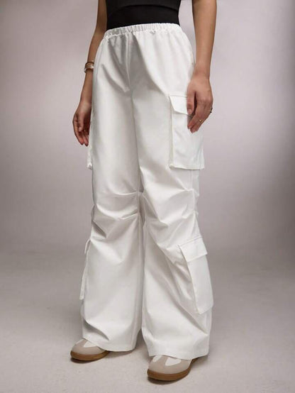 White Flap Pocket Women Cargo