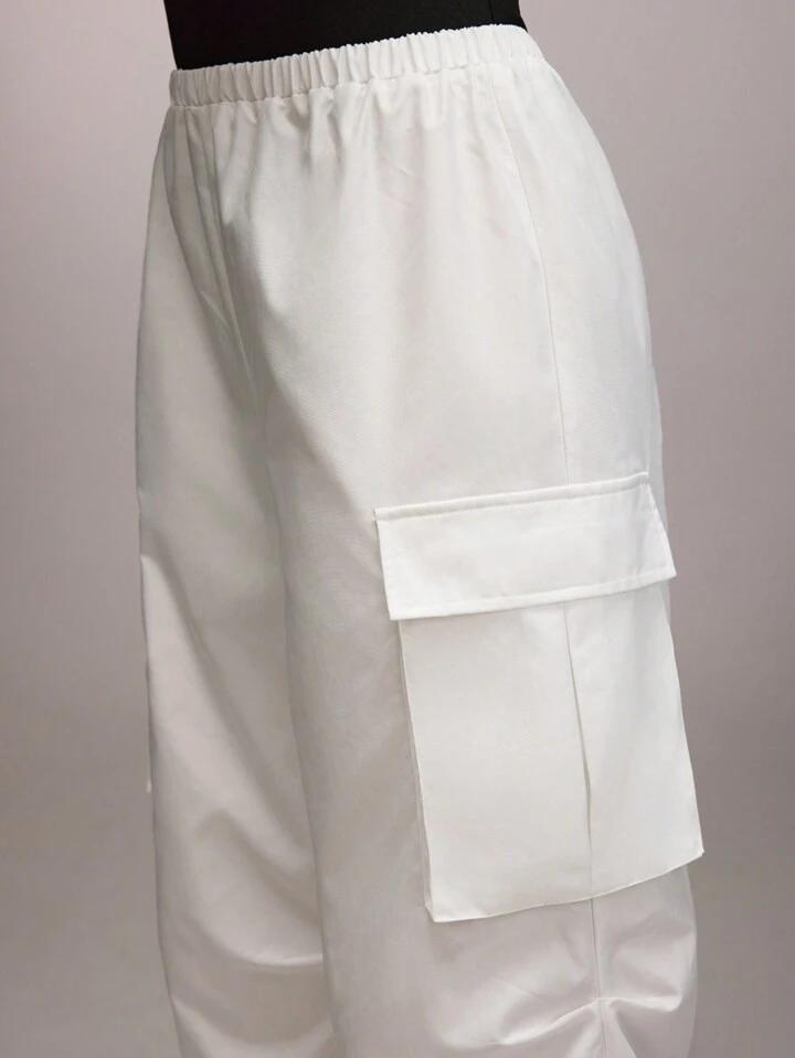 White Flap Pocket Women Cargo