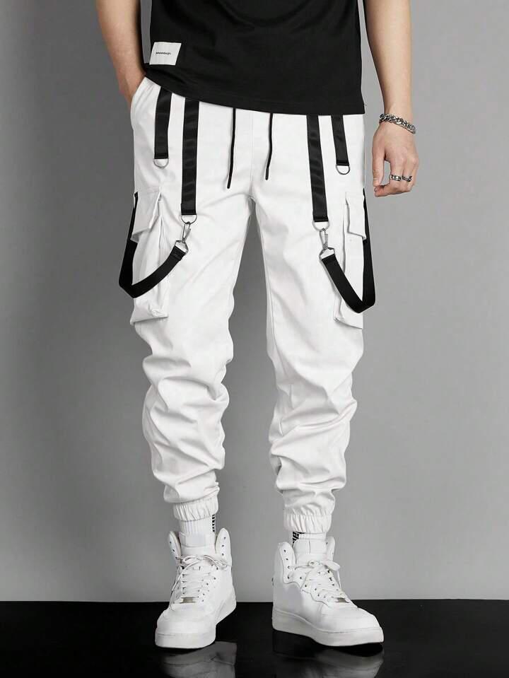 White Strips Cargo Pants