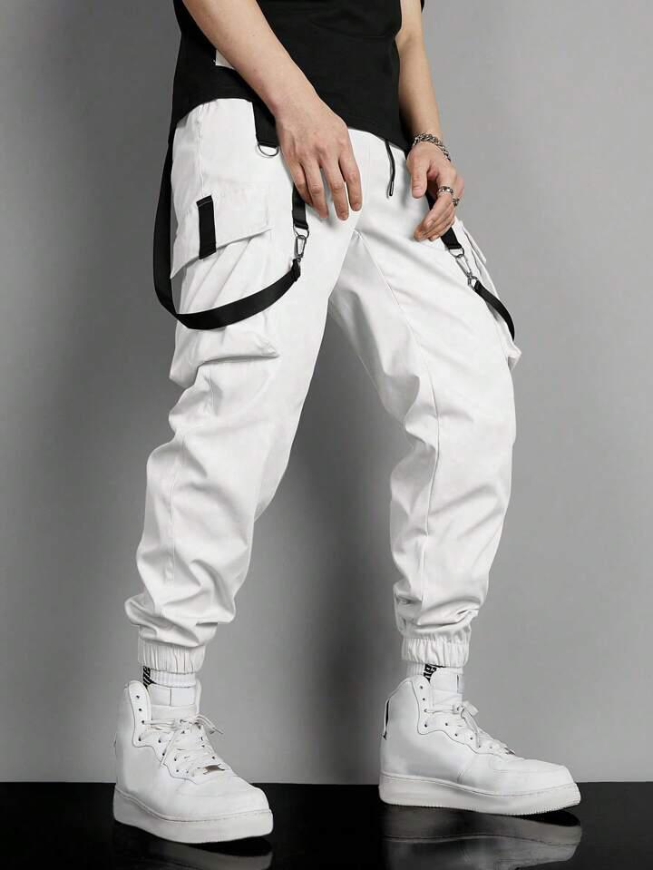 White Strips Cargo Pants