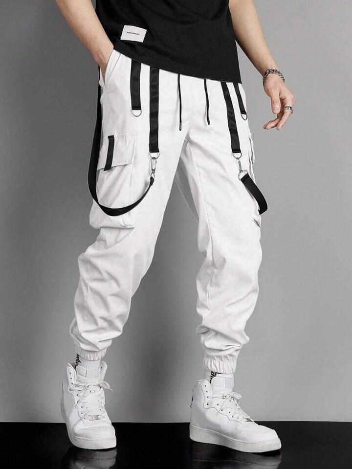 White Strips Cargo Pants