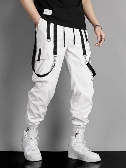 White Strips Cargo Pants