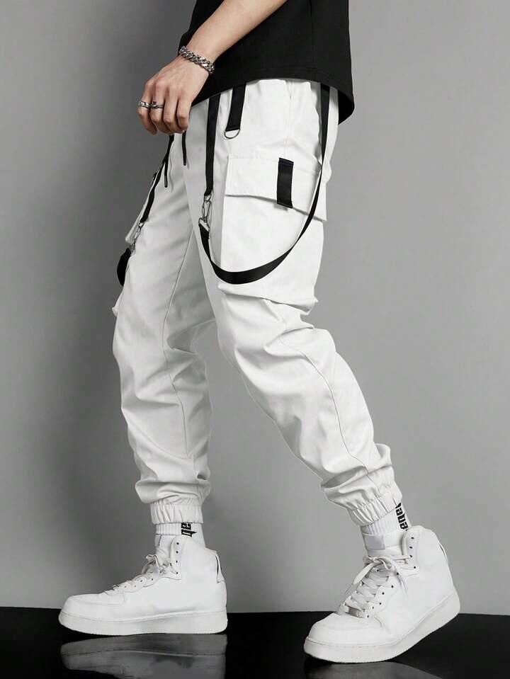 White Strips Cargo Pants