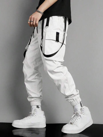 White Strips Cargo Pants