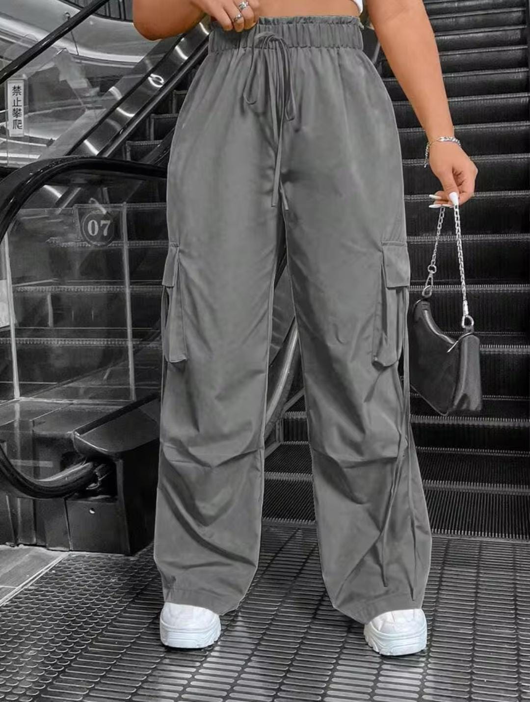 Grey Drawstring Cargo